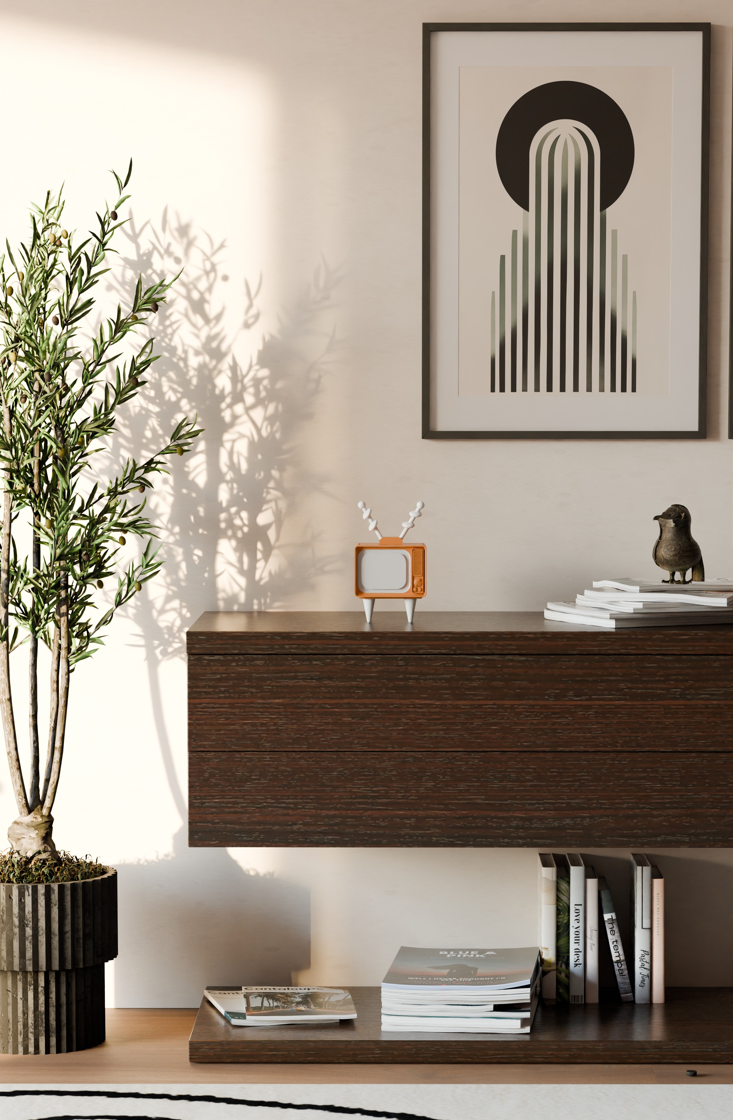 Mueble de TV con cajones y repisa